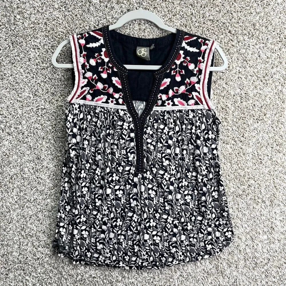 One September Top Women’s Small Anthro Floral Embroidered V-Neck Blouse Tank - Picture 1 of 7